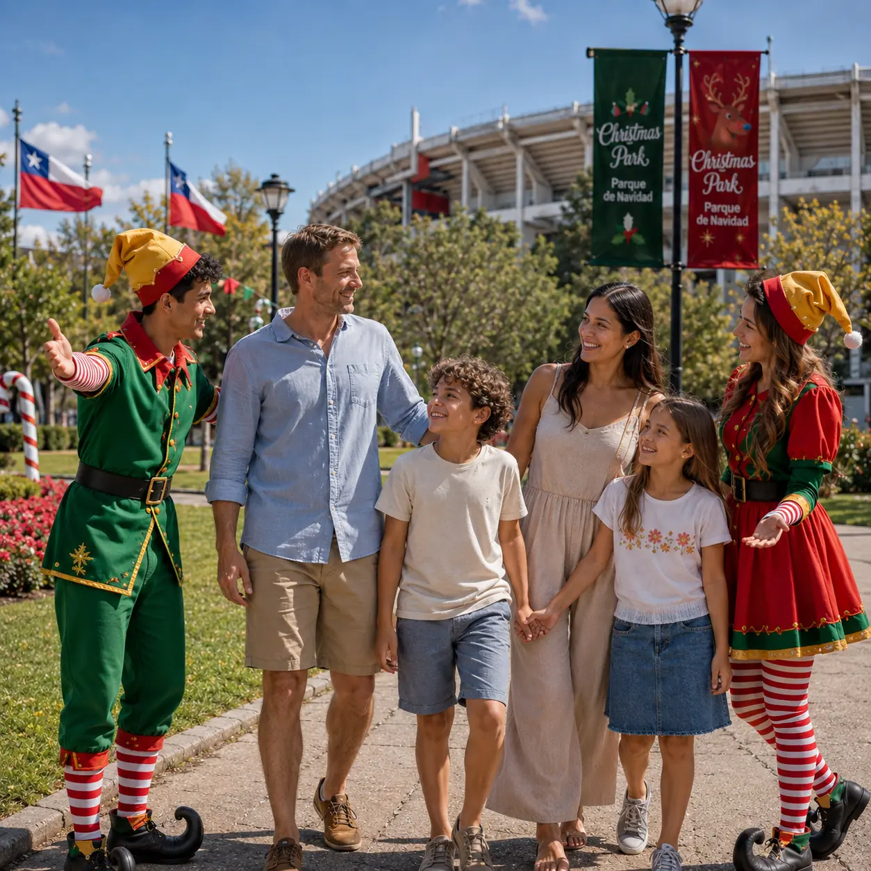 Familia aproximándose al Parque de Navidad