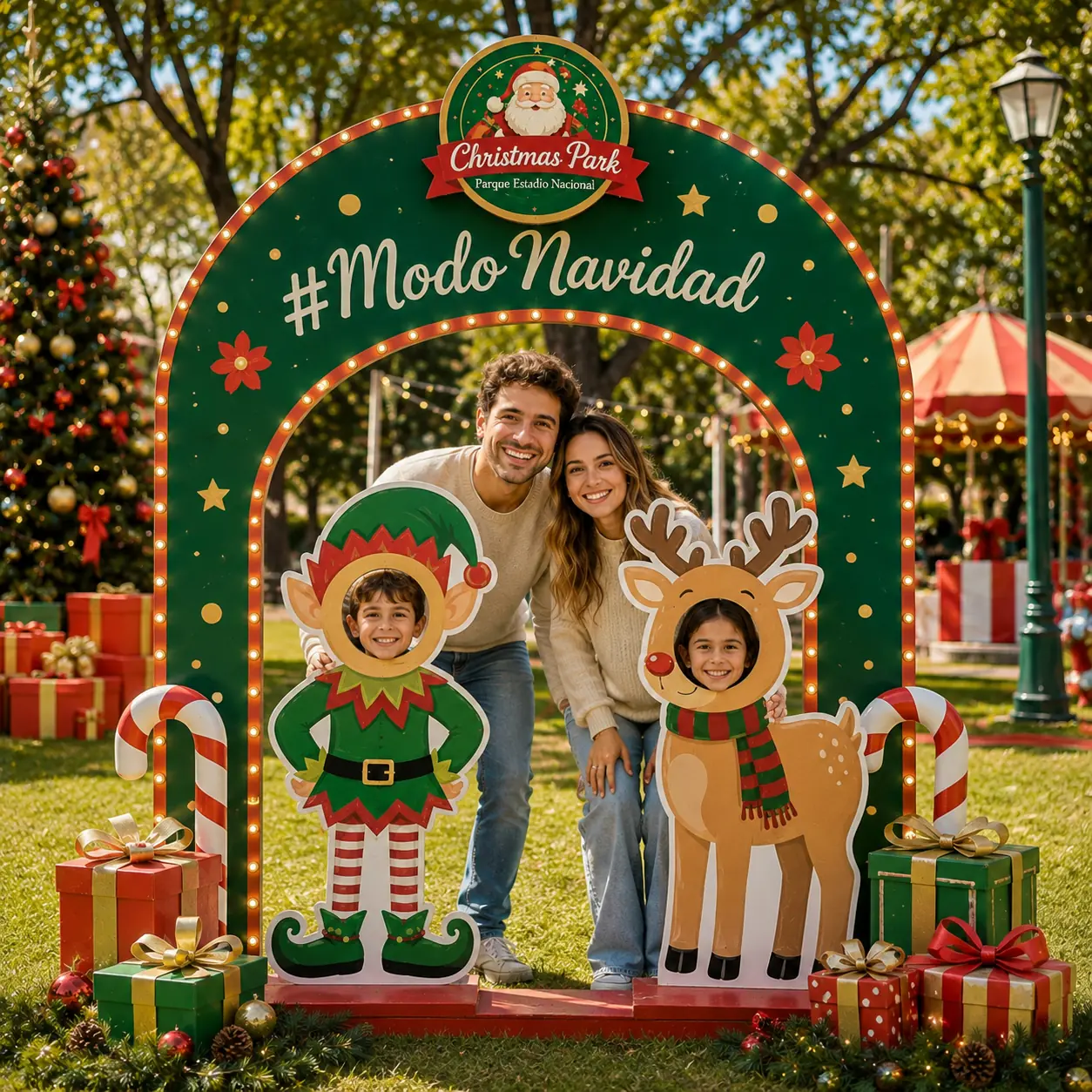 Pareja en el espacio fotográfico Modo Navidad