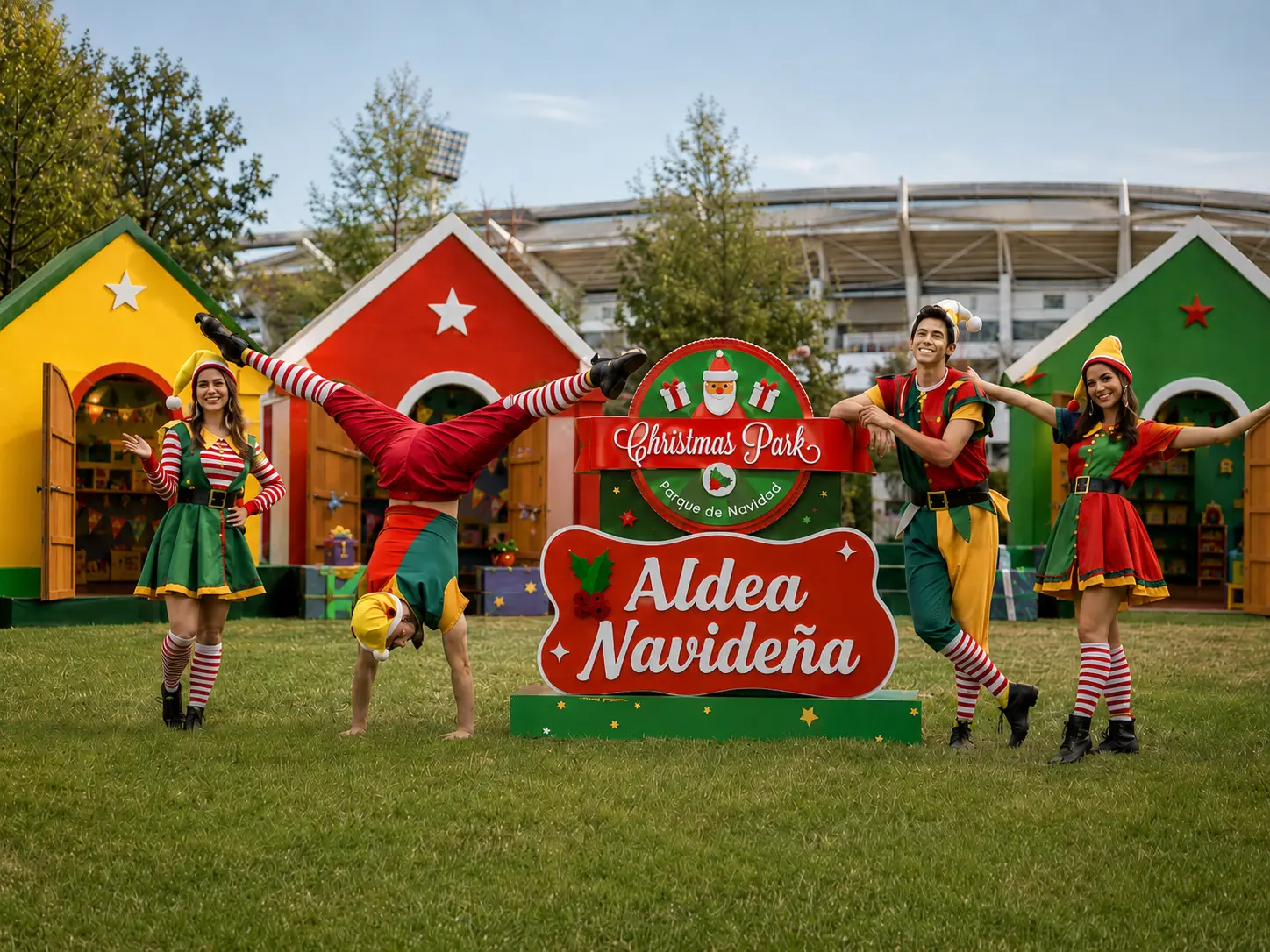 Aldea Navideña y elenco del Parque de Navidad