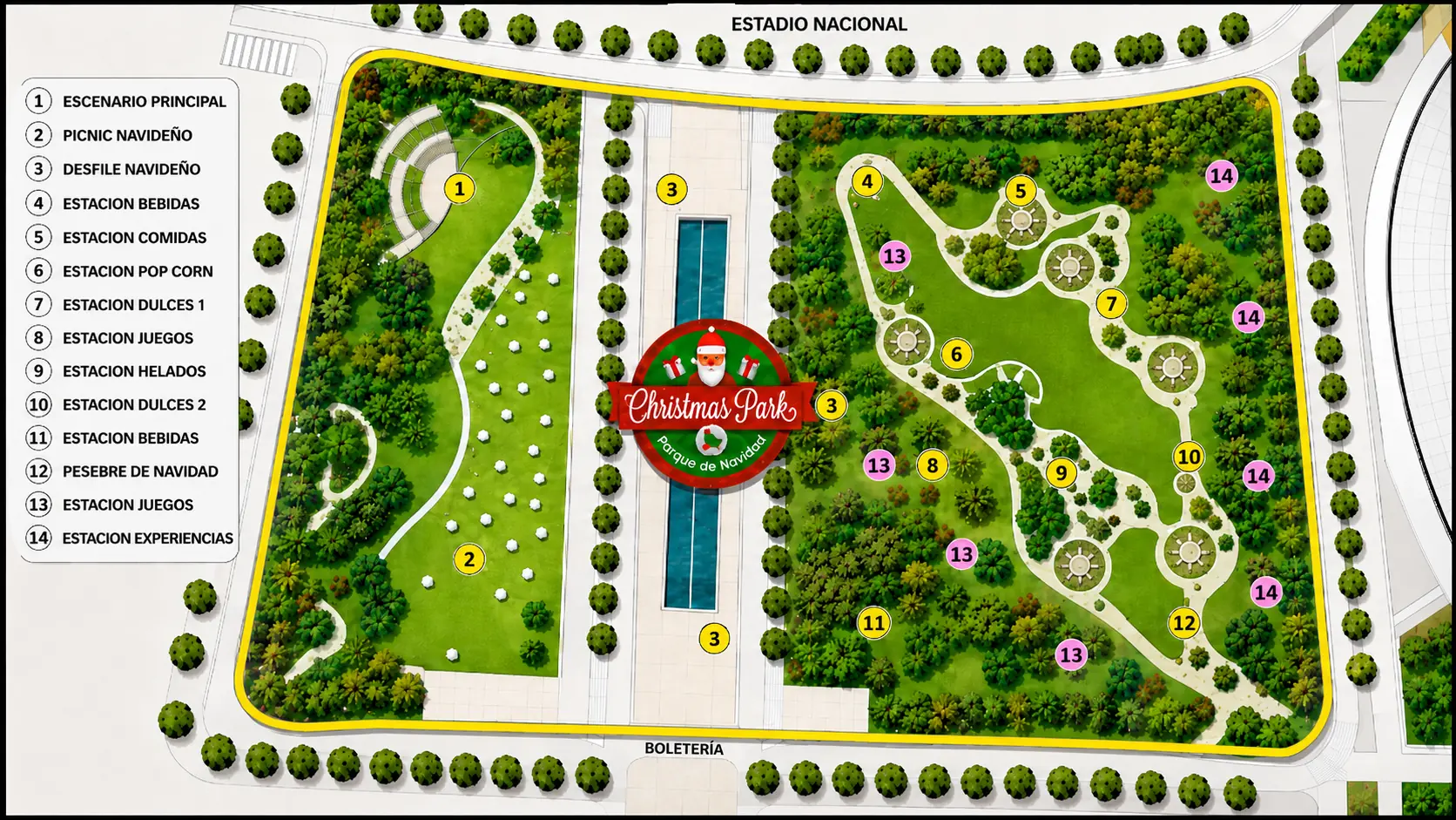 Plano conceptual del Parque de Navidad en Plaza Alessandri